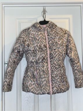 Girls Winter Puffer Jacket Attached Hood Full Zip Size Medium